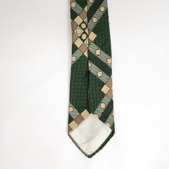 Vintage 60s 70s Anderson Little Wide Tie Geometric Textured Tie Green Tan Beige - Picture 3 of 4